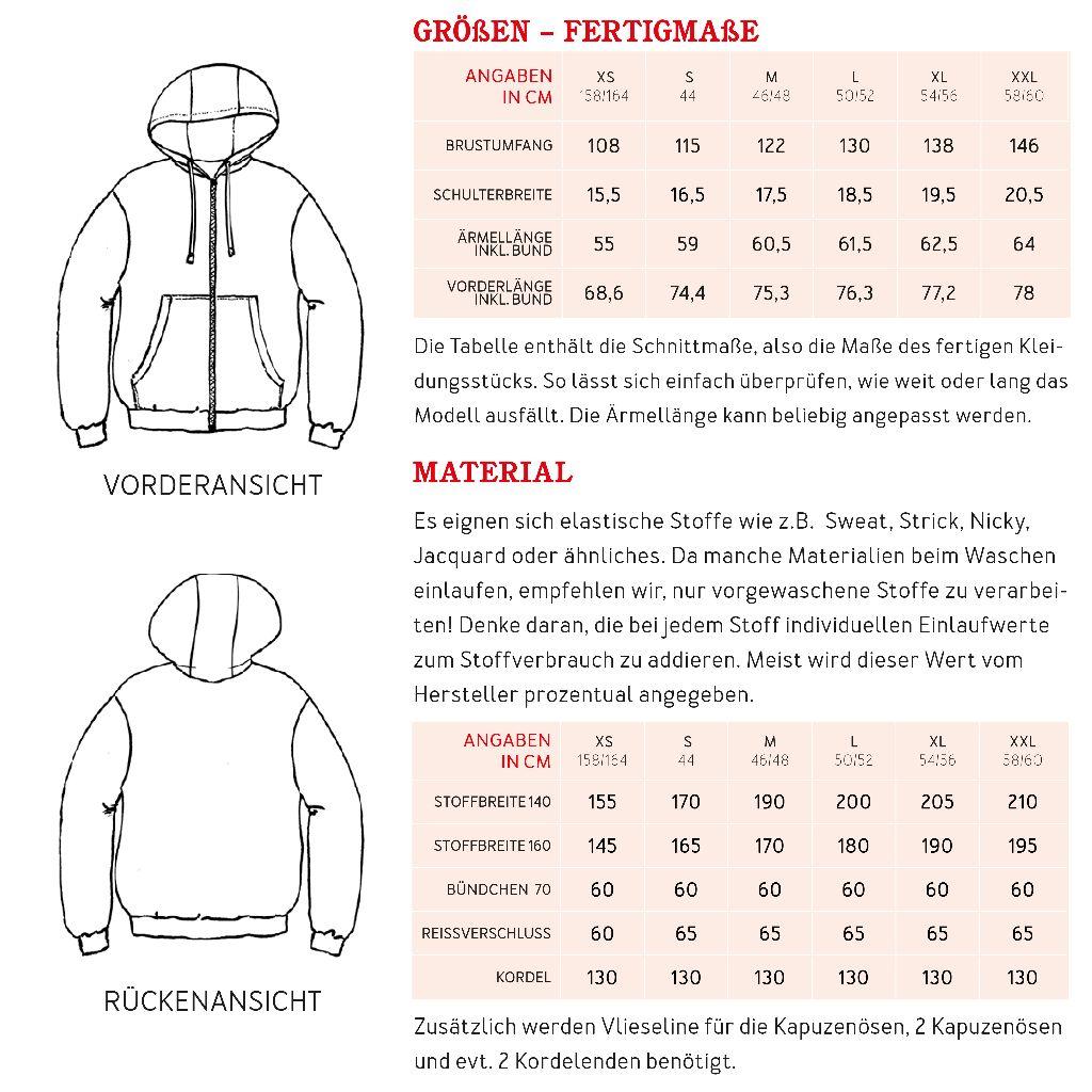 Papierschnittmuster Männer Oversize Sweatjacke Herr Lou XS-X